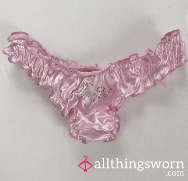 [SOLD] Satin Pink Angel Diamanté Rhinestones Frilly Panties