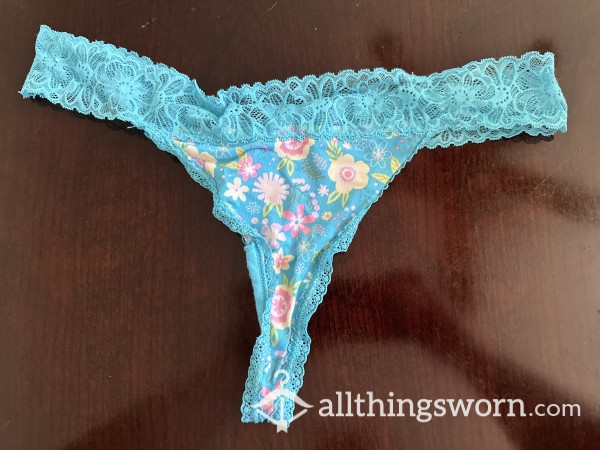 Satiny Lace Flor*l Thong