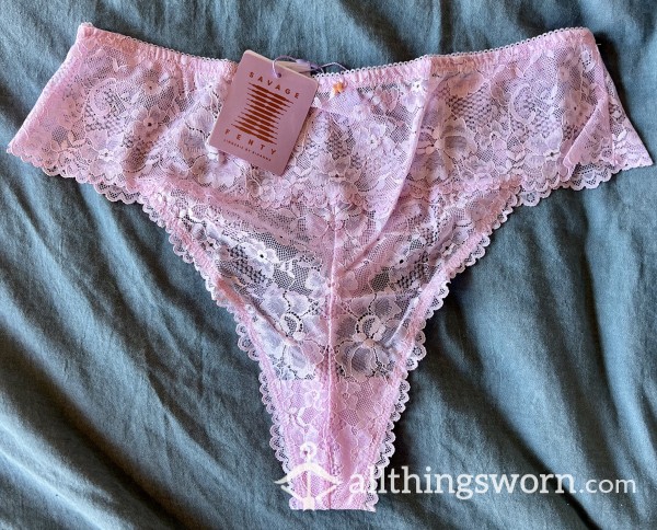 Savage X Fenty: Light Pink, Flor*l Lace Hight Waist Thong - 2x