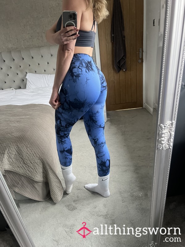 Scrunch B*m Electric Blue Gym Leggings 🥵💦💦😈 Worn Pantyless 👃🏾 👅