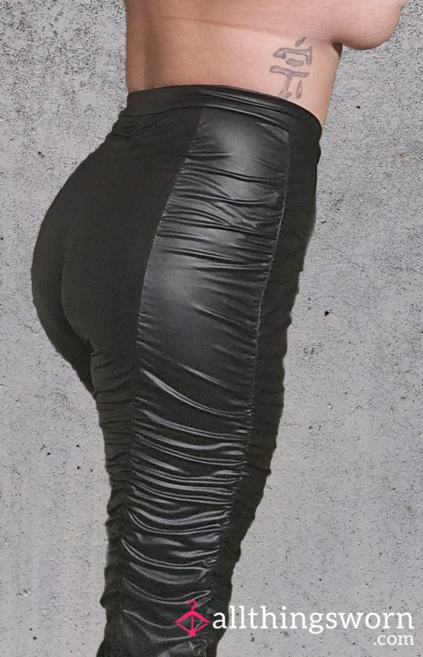 Scrunched Leather Leggings