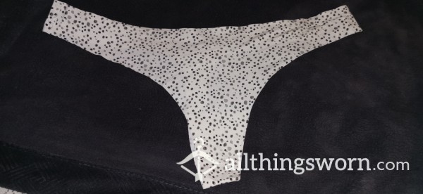 Seamless White Thong With Black/grey Spots Worn To Order