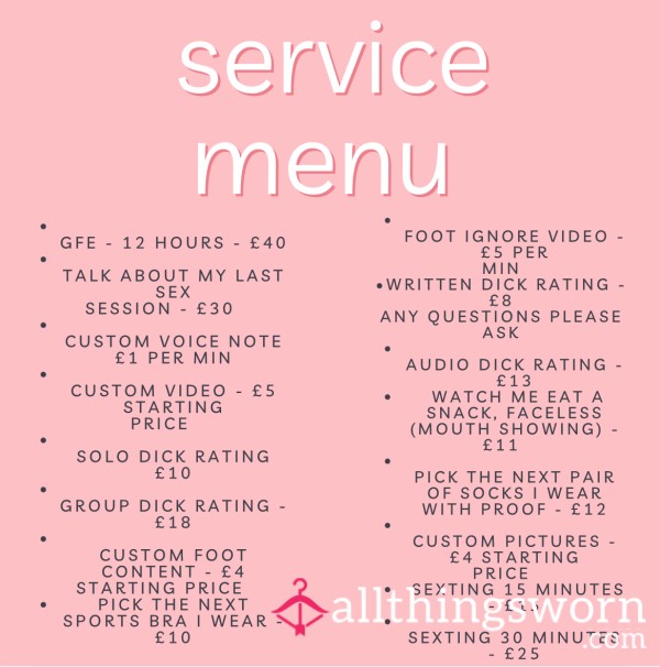 Service Menu 💋💋💋💋