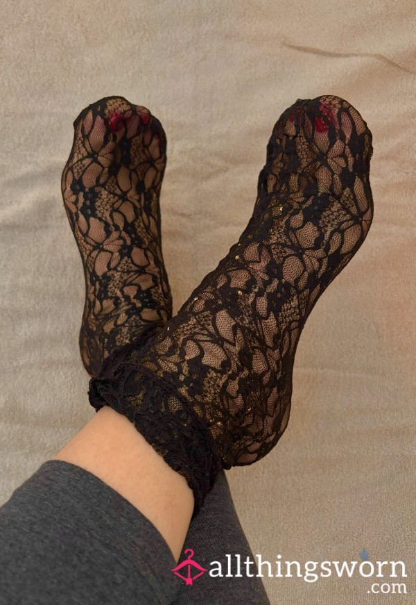 Worn S**y Black Lace Socks ⭐️Includes FREE Full Bare Foot Pic For Buyer⭐️