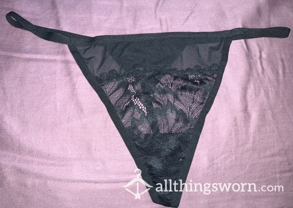 S**y Black Lacey G-String Worn 8+ Hours Customizable!