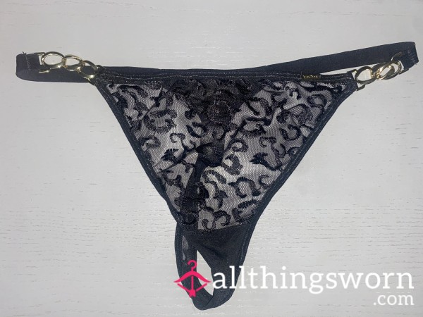 S**y Black Leopard Thong With Chains