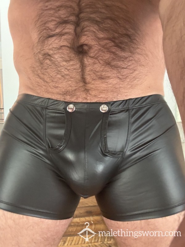 C*m & Sweat Filled - S**y Black Pleather Unders (L)