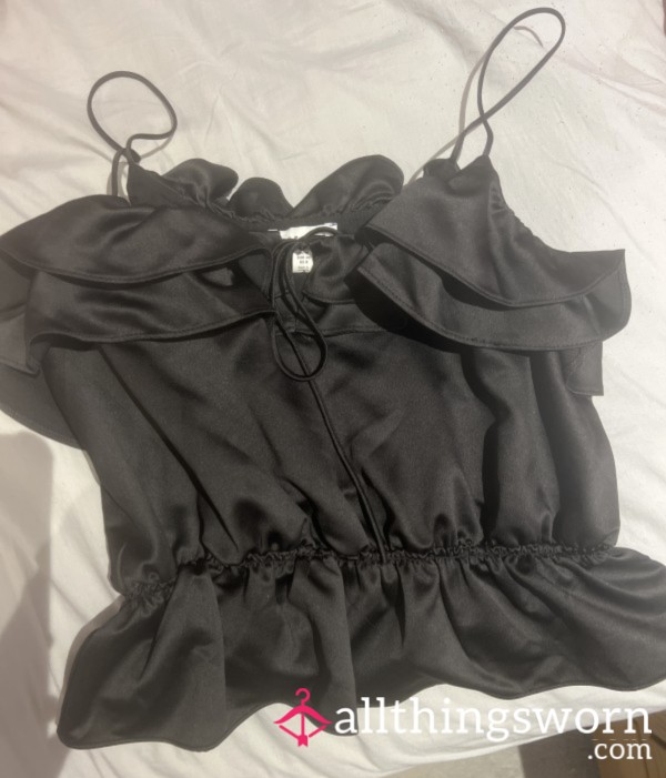 S**y Black Satin Top Worn Many Times