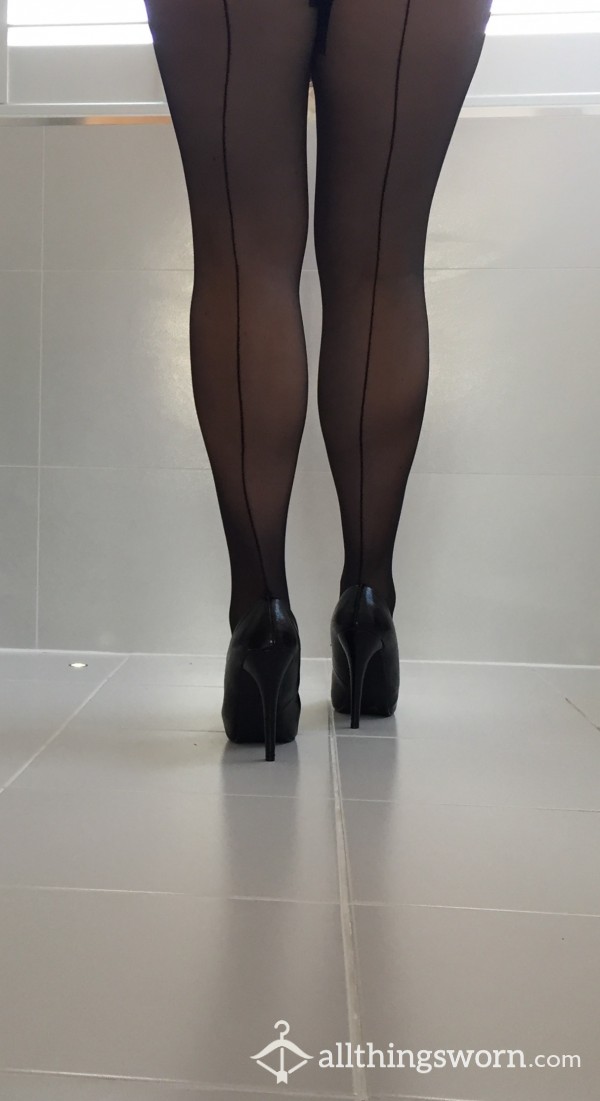 S**y Black Seamed Tights, Worn With No Knickers