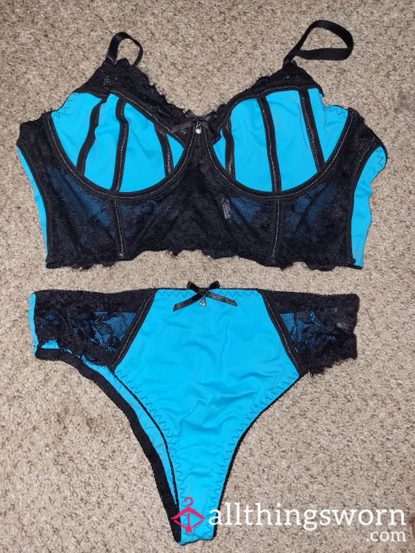 S**y Blue And Black Silky Set