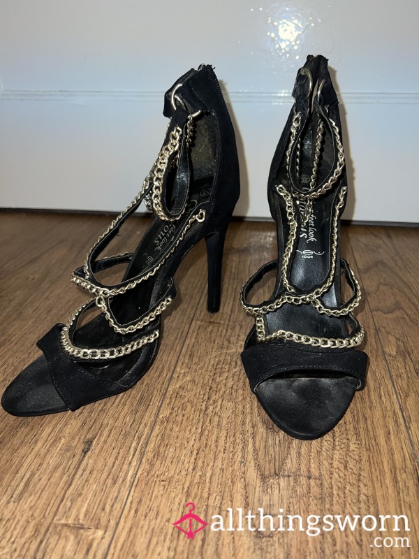 S**y Chained Thin Black Heels