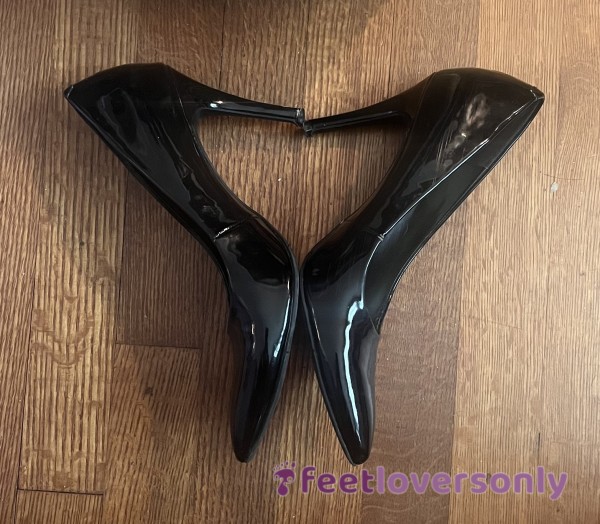 S**y, Cla**ic Black Patent Stilettos Well Worn