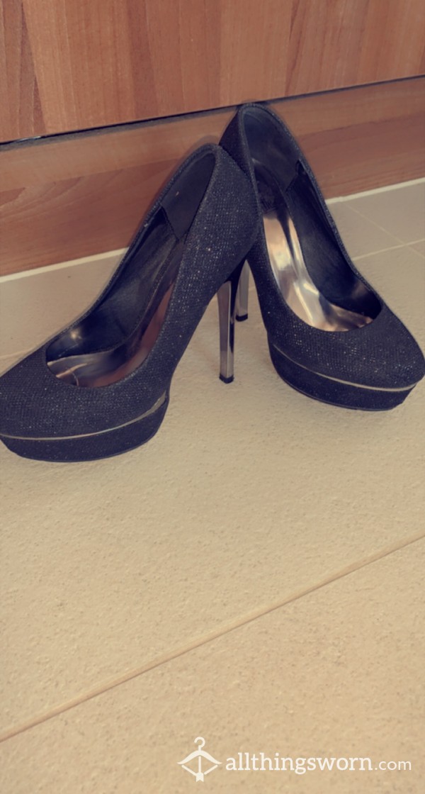 S**y Glittery Black/silver Healed High Heels