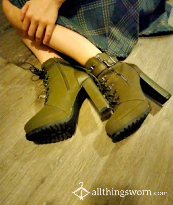 S**y Green High Heel Boots Worn 72 Hours Comes W/ Socks