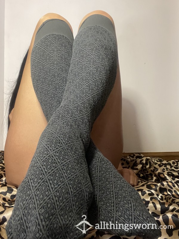 USED SMELLY S**y Grey And Black Knee High Stockings