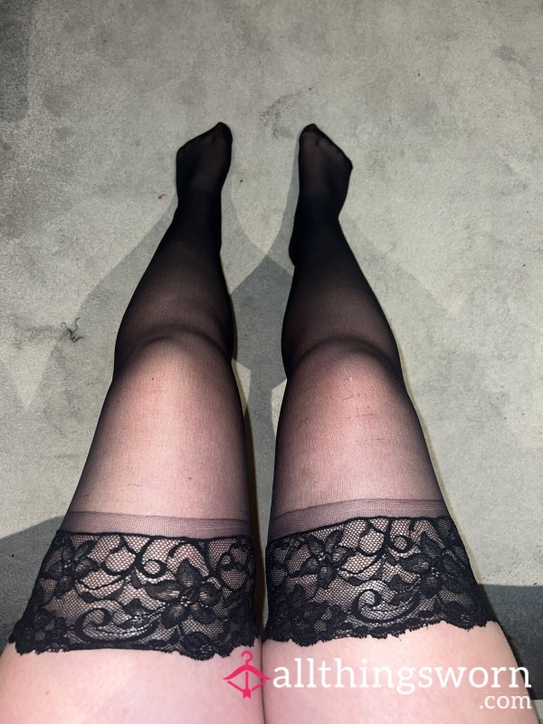 S**y Knee High Hold Ups Black Lace