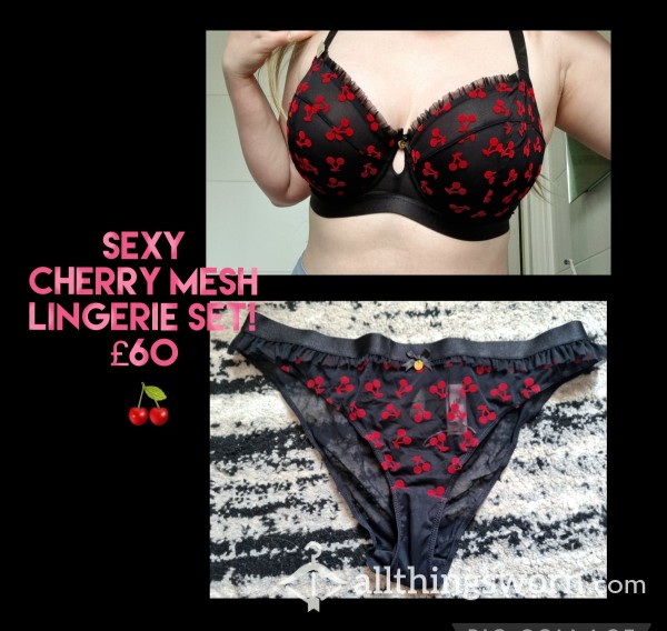 *SOLD*  *SOLD *🍒🖤 S**y, Luxurious Cherry Mesh Lingerie Set! 🖤🍒