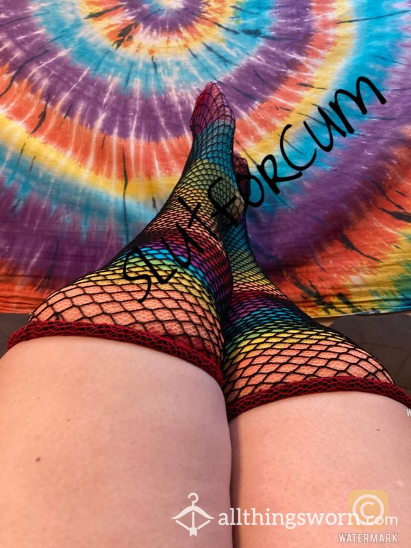 S**y Raver Rainbow Nylon Fishnet Thigh-high Stockings