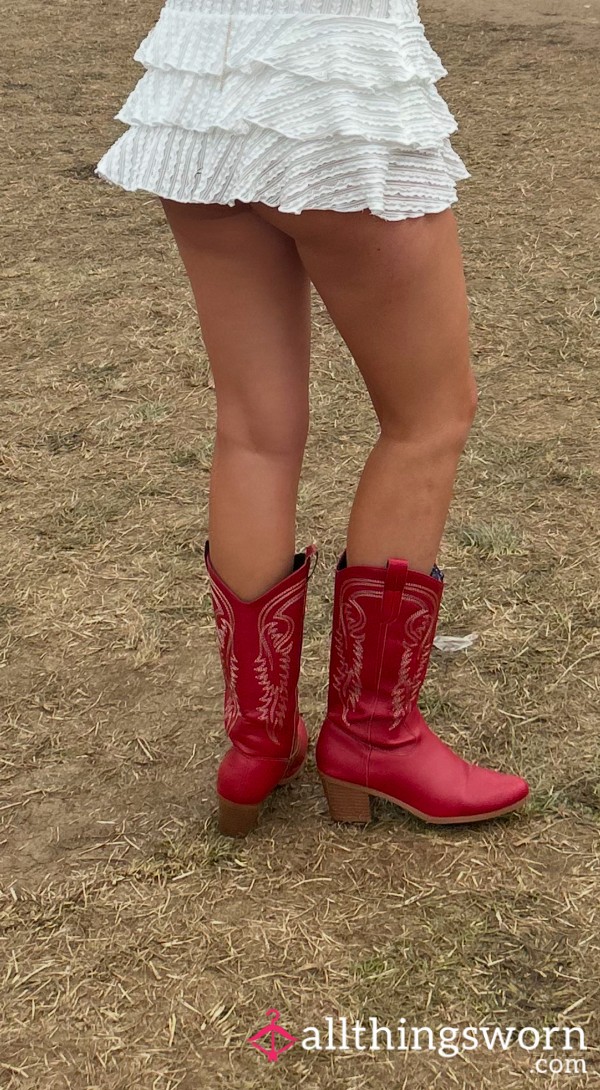 S**y Red Cowgirl Boots Well Worn