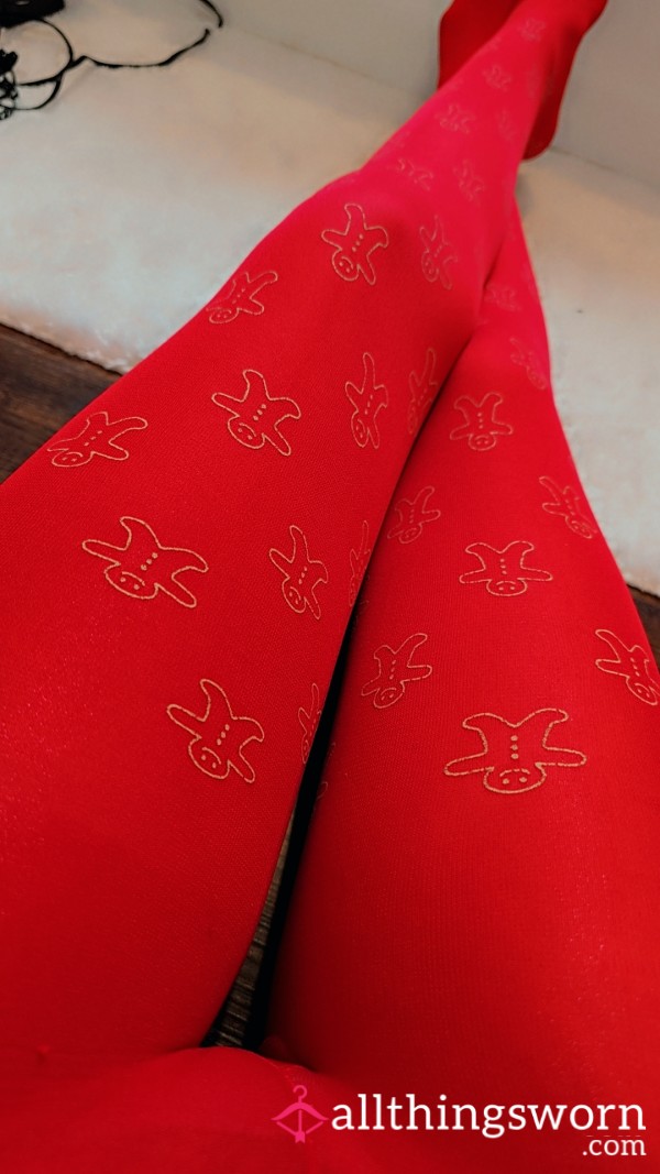 *sold*🎄🎄s**y Red Gingerbread Holiday Pantyhose!!🎄🎄