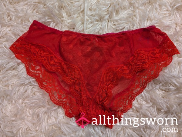 * SOLD * ⭕Well-Worn DKNY Red Lace Panties, Size S ⭕