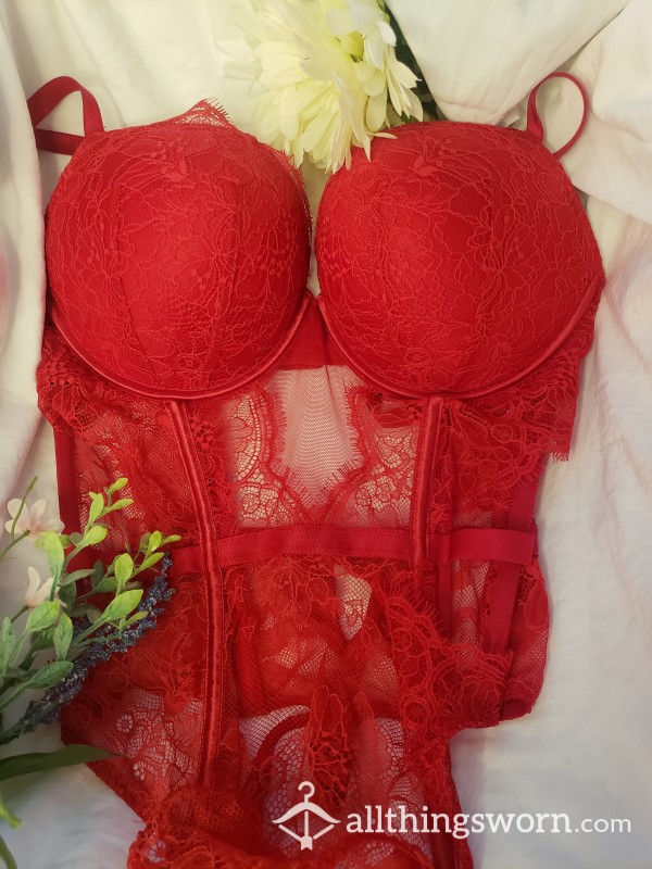 S**y Red Lace Victoria's Secret Bombshell Bodysuit (Large)