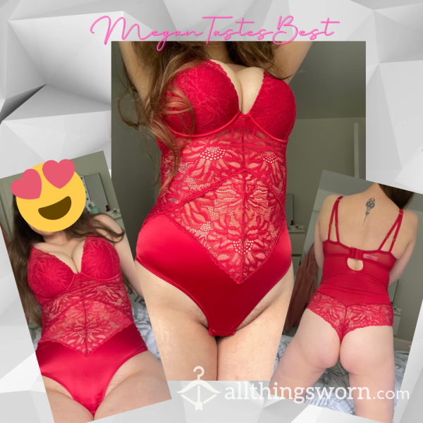 S**y Red Silk & Lace Bodysuit - Worn & Played In 😈 Can Be Customised Just For You 🥵