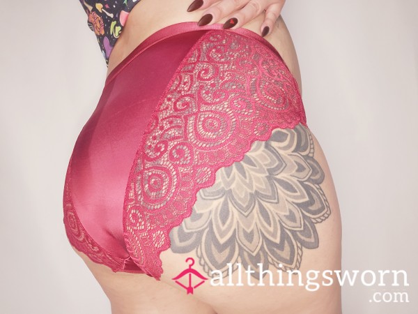 S**y Deep Red Silk & Lace Fullback Panties ❤️ Size XL