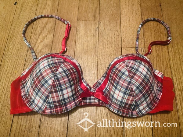 S**y School Girl Plaid Underwire Bra Black And Red