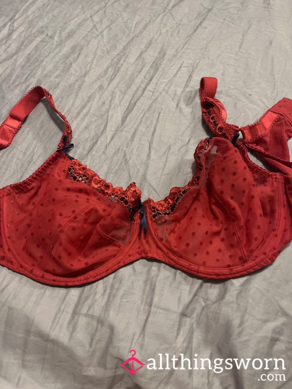 S**y Sheer Red Polkadot Bra - 38F