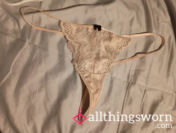 S**y Silky Lace Beige G-string Thong