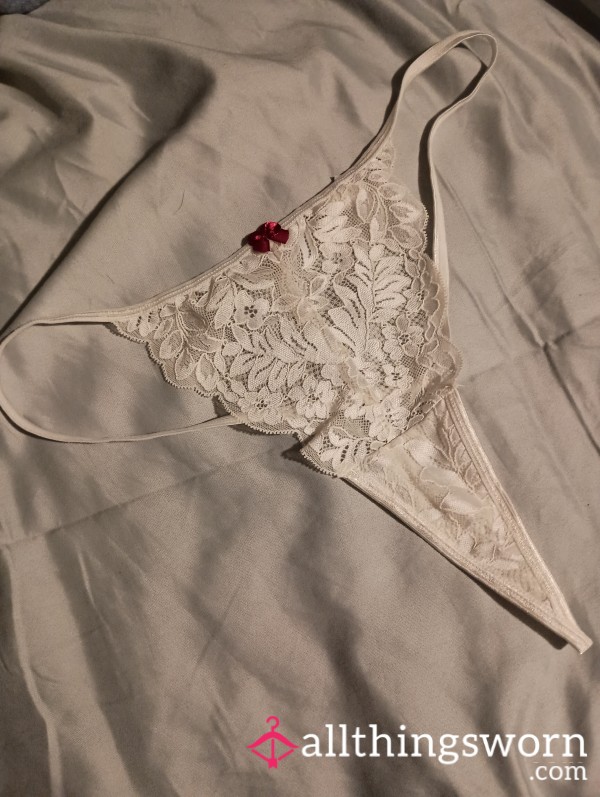 S**y White Silky Lace Thong