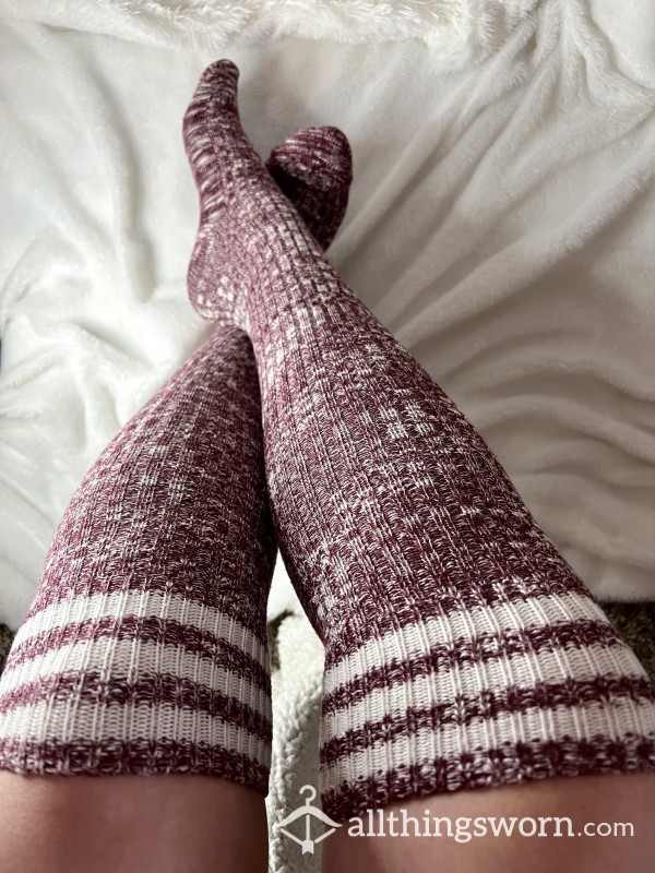 S**y Striped Knee High Or Thigh High Socks. Ribbed And Well Loved