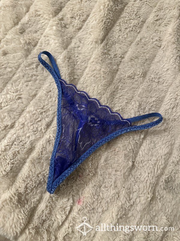 S**y Tiny Sheer Lace Blue Thong Panties Worn