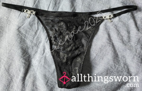 S**y VS Lacey Black Thong, Size Large - Ready For Custom Wear