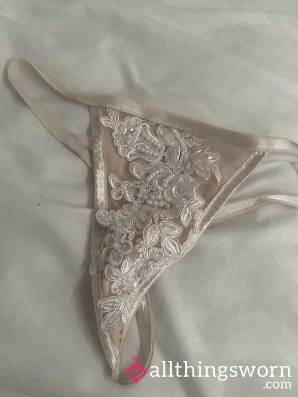 S**y White Lace Thong