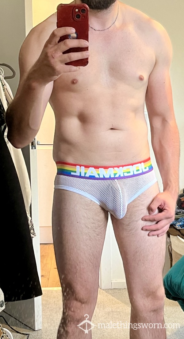 S**y White Mesh Jockmail Briefs - Medium