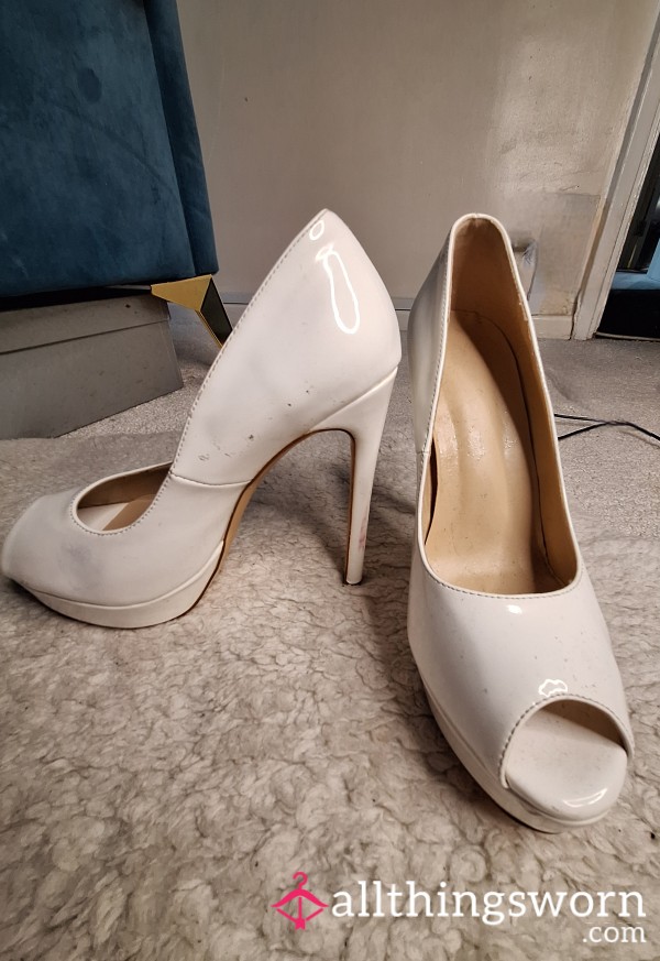 S**y White Stripper Heels