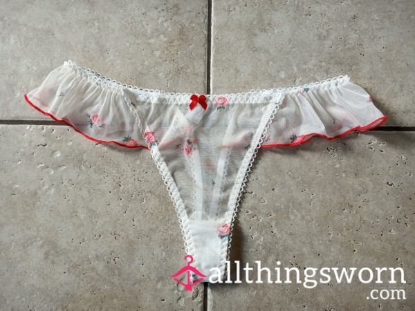 Sheer White Flor*l Thong