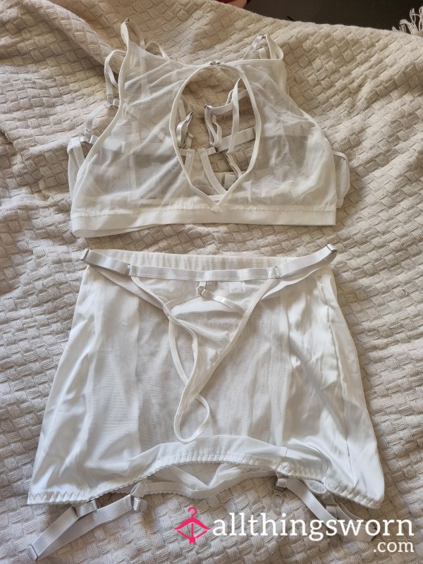 Sheer White Lingerie Set With Vintage Style Garter