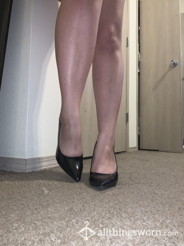 Shiny Black 4 Inch Pointed Toe Heels From S**y Feet