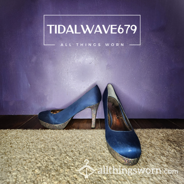 Shoes :: Blue Glitter Satin Prom Pumps | Size 8.5