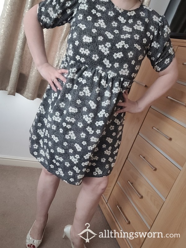 Short Flowered Black Dress