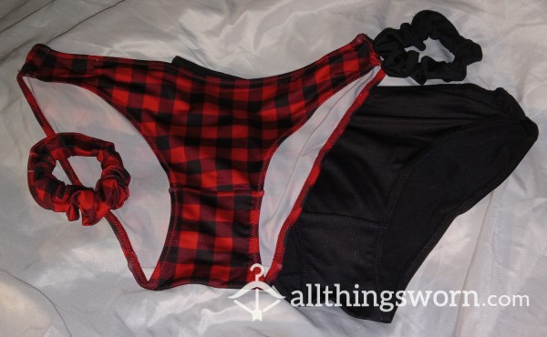 Silky Black/red Checked Or Plain Black (SOLD) Bikini-style Panties