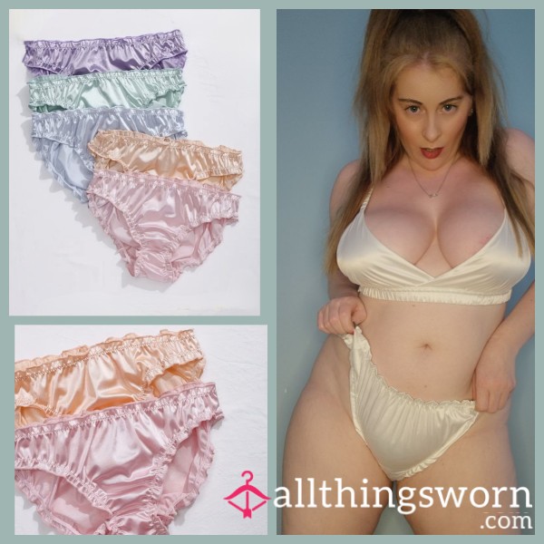 Silky Full Back Ruffle Trim Panties In Pastel Tones