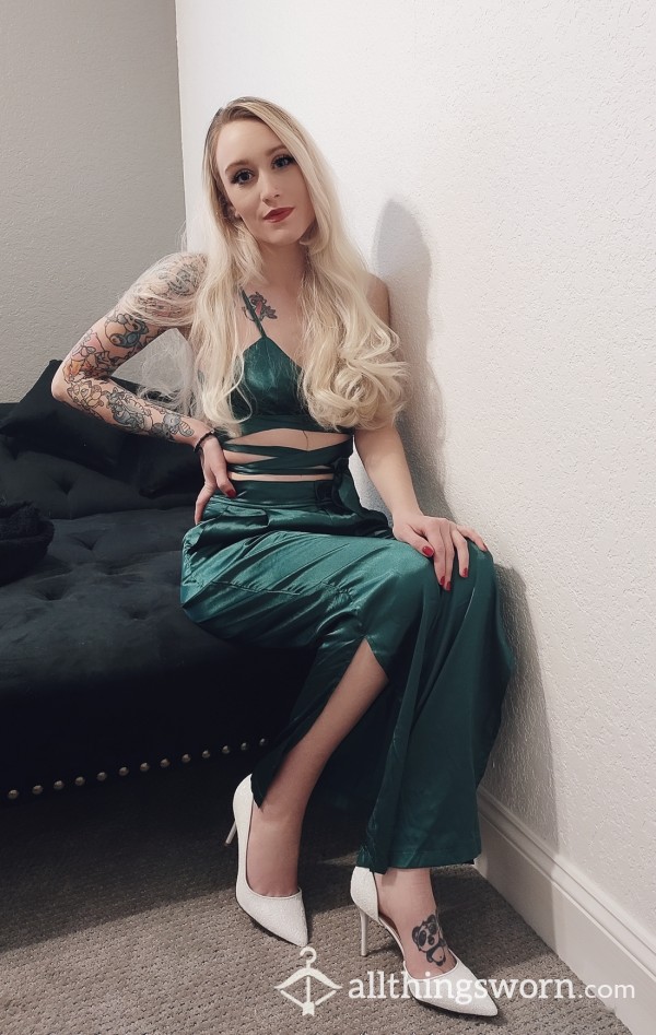 Silky Green Two Piece Dress Pants Set