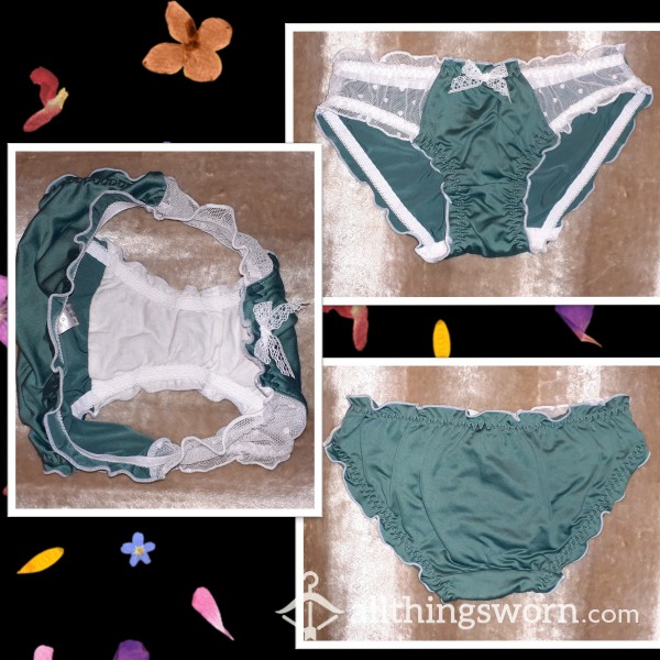 Silky Green & White Bikini Panty - Size Medium