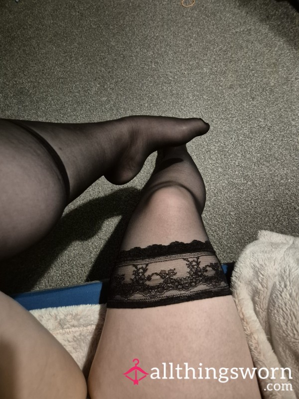 Silky Lace Top Stockings 24 Hour Wear In Heals Then At Home In Slippers