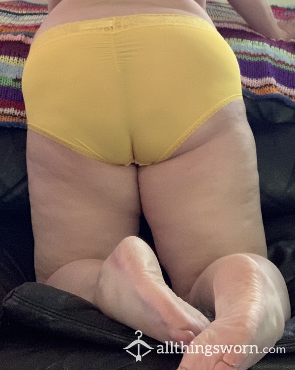 Silky Yellow Panties With Lace Trim