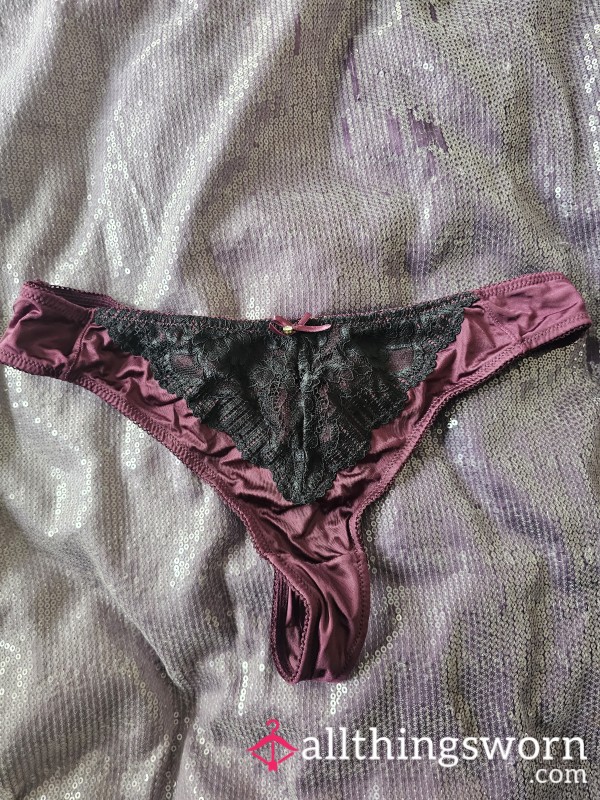 Silly Burgandy/black Lacey Thong Medium